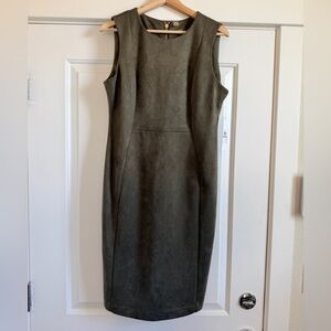 Calvin Klein Olive Green Sleeveless Suede Sheath Dress